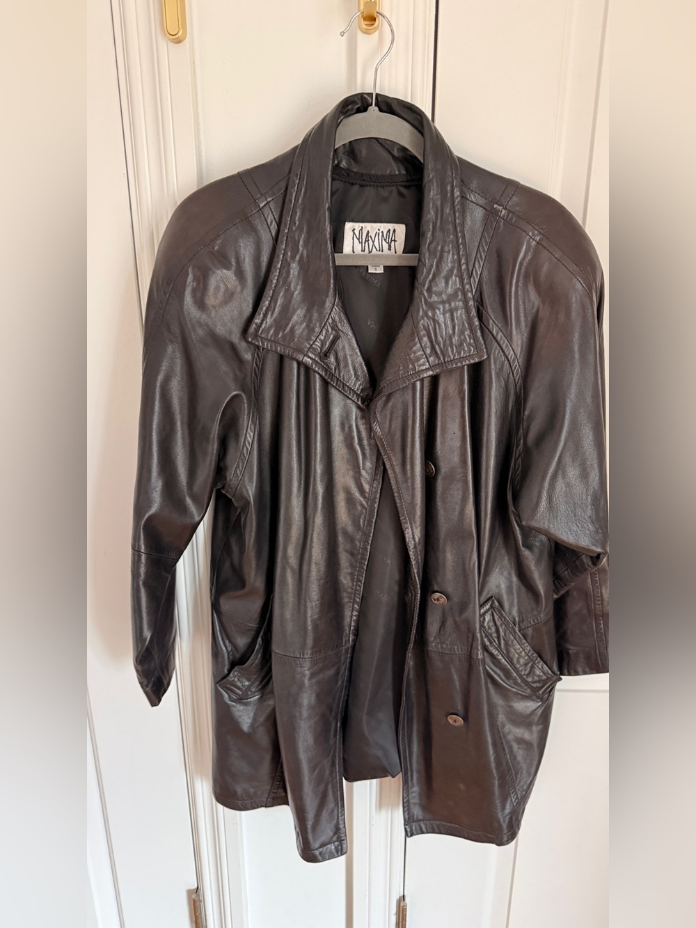Maxima Women's Dark Brown Leather Jacket with Classic Lapel